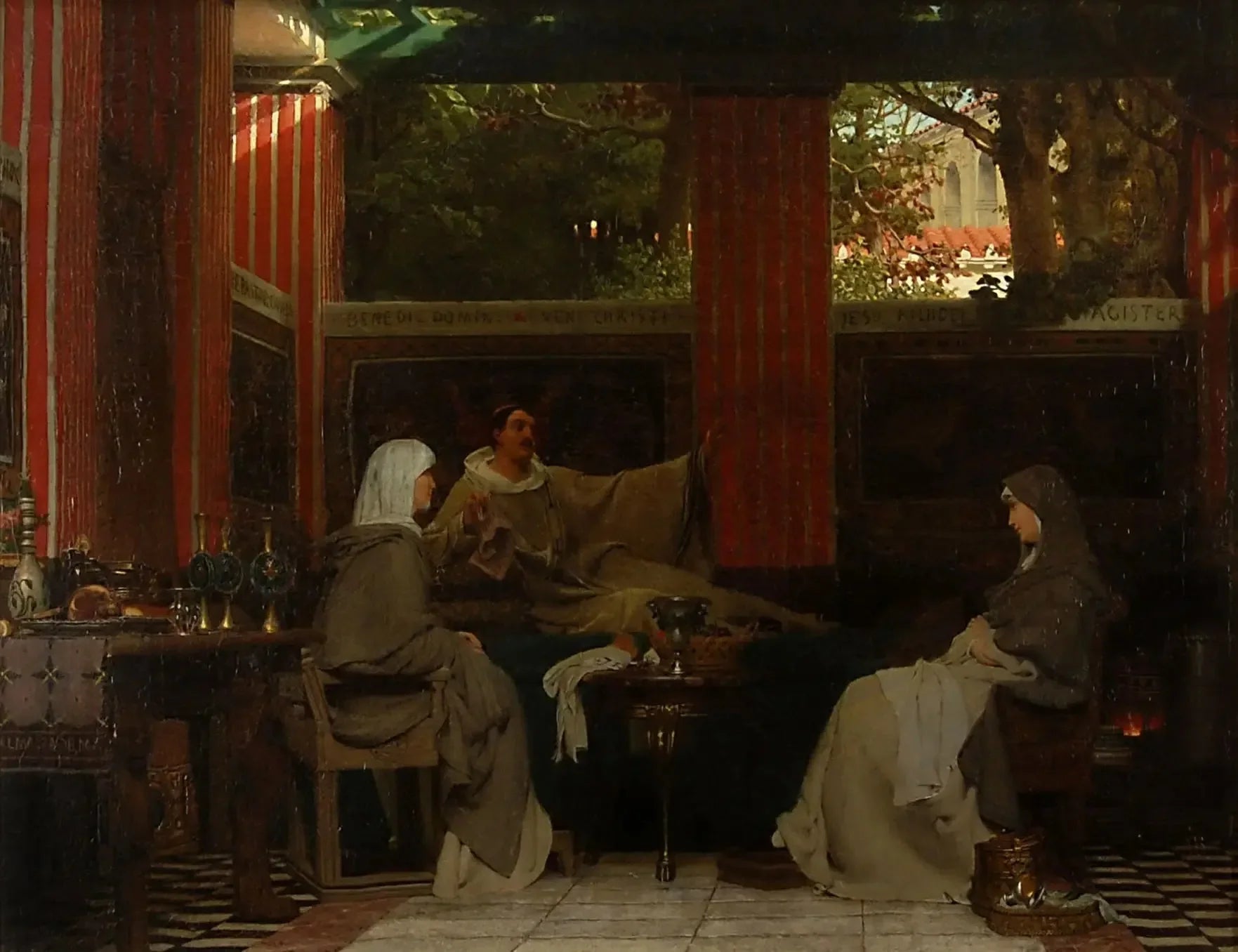 Venantius Fortunatus récite ses vers à Radagonda VI et à l'abbesse du monastère de Poitier - Lawrence Alma-Tadema image 1 reproduction artisanale de tableau