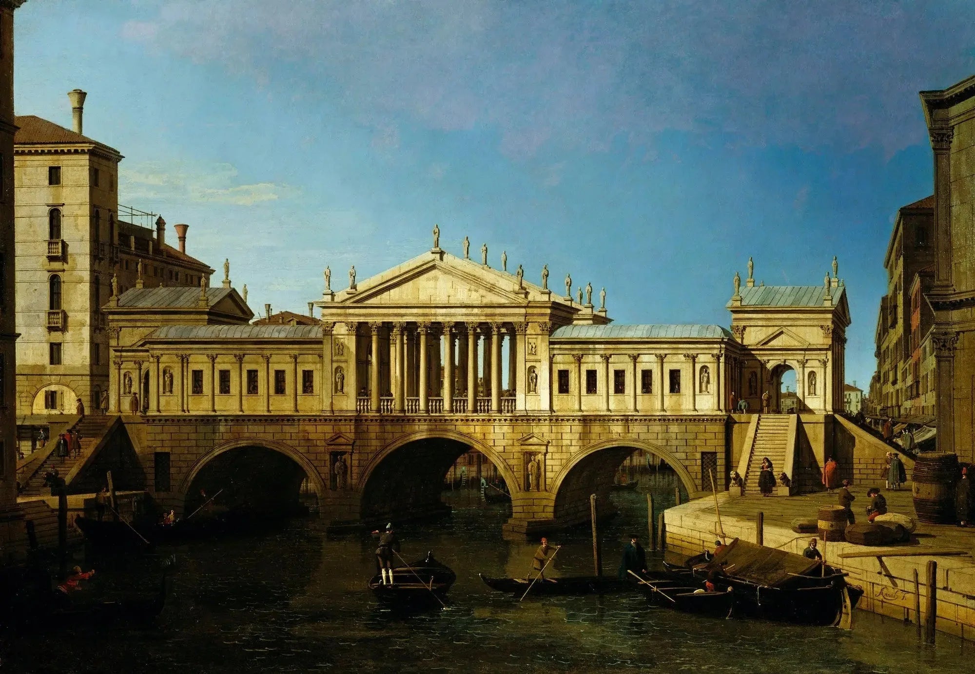 Venise : capriccio avec le dessin palladien pour le Rialto - Canaletto image 1 copie de tableau peinte à la main