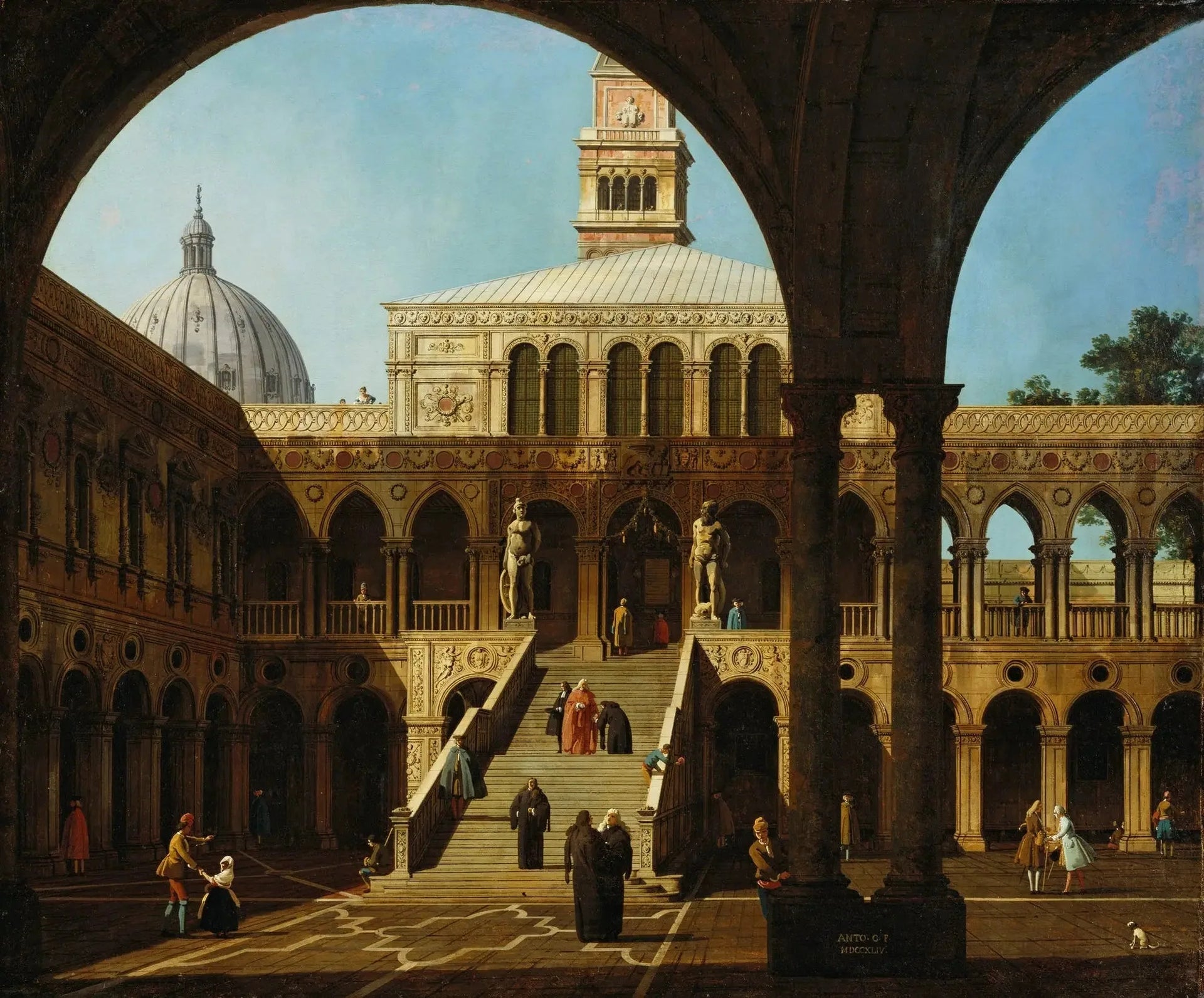 Venise : capriccio de la cour du palais du Doge avec la Scala dei Giganti - Canaletto image 1 tableau peint à l’huile sur toile
