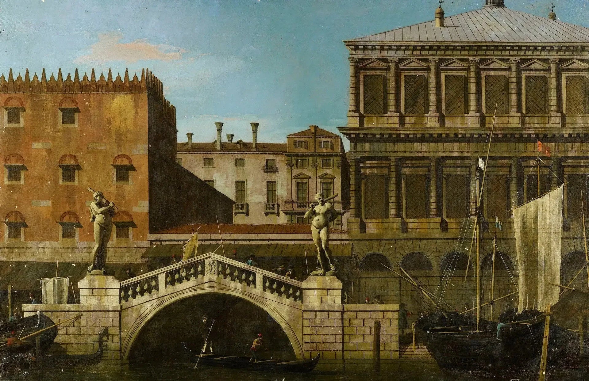 Venise : capriccio du Zecca et des greniers avec le Ponte della Pescaria - Canaletto image 1 reproduction de peinture à l’huile