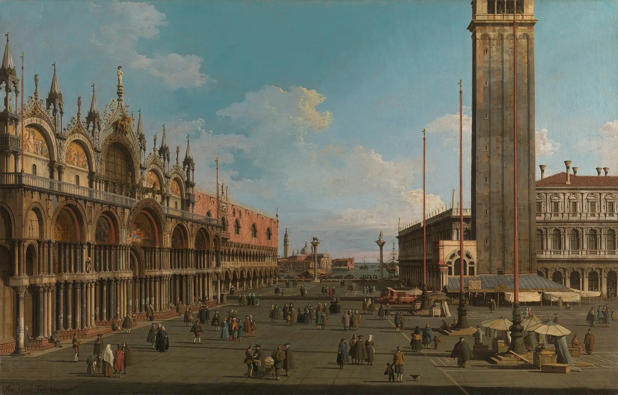 Venise : la Piazza et la Piazzetta de la Torre dell'Orologio vers San Giorgio - Canaletto image 1 copie peinte à la main à l’huile