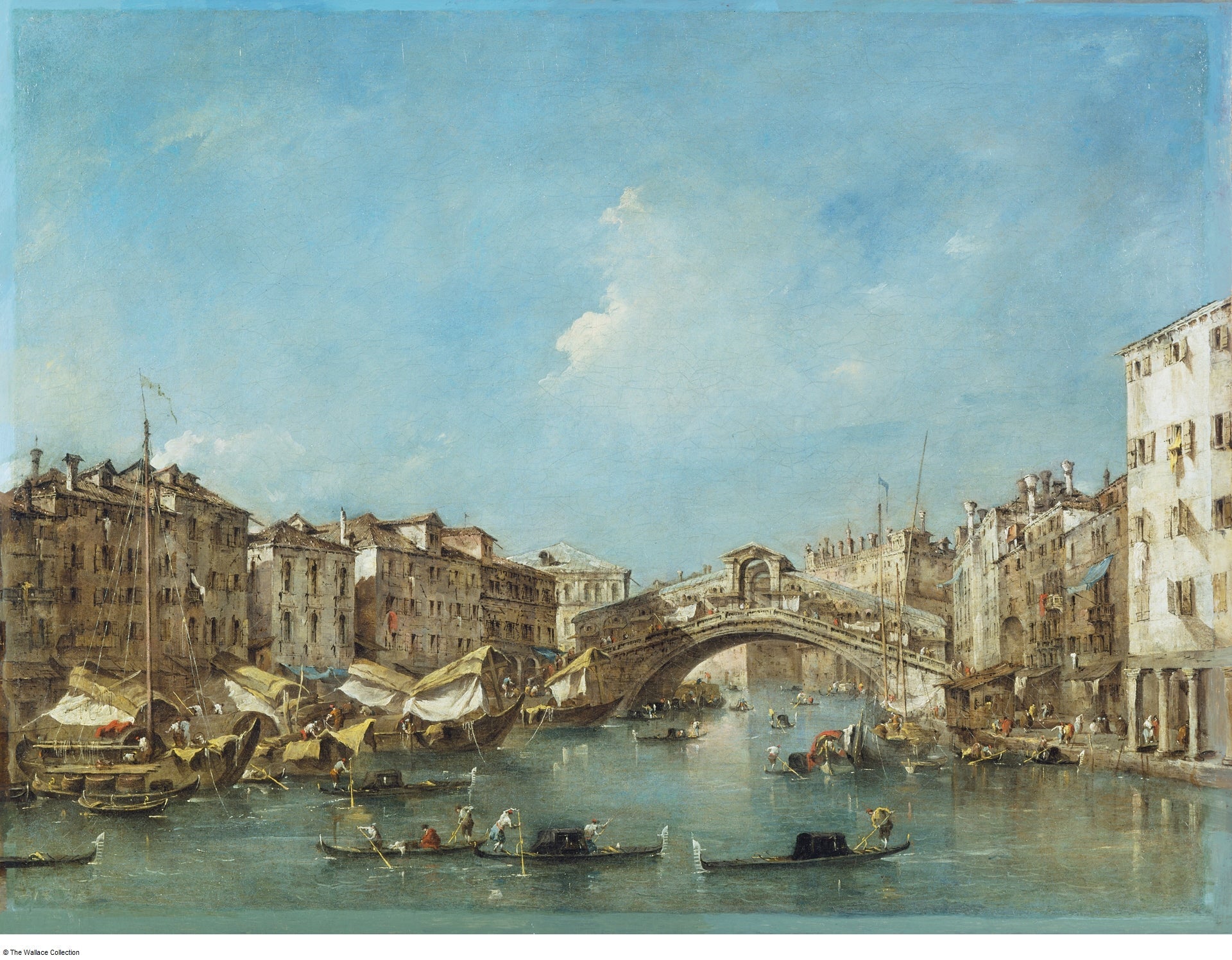 Venise : le Grand Canal avec la Riva del Vin et le pont du Rialto - Francesco Guardi image 1 copie de tableau peinte à la main