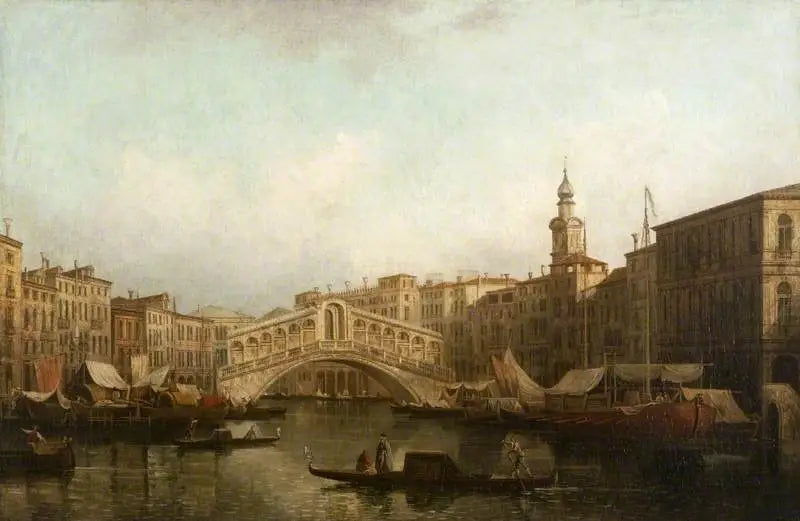 Venise : Le Grand Canal, avec le pont du Rialto vu du sud - Canaletto image 1 reproduction artisanale de tableau
