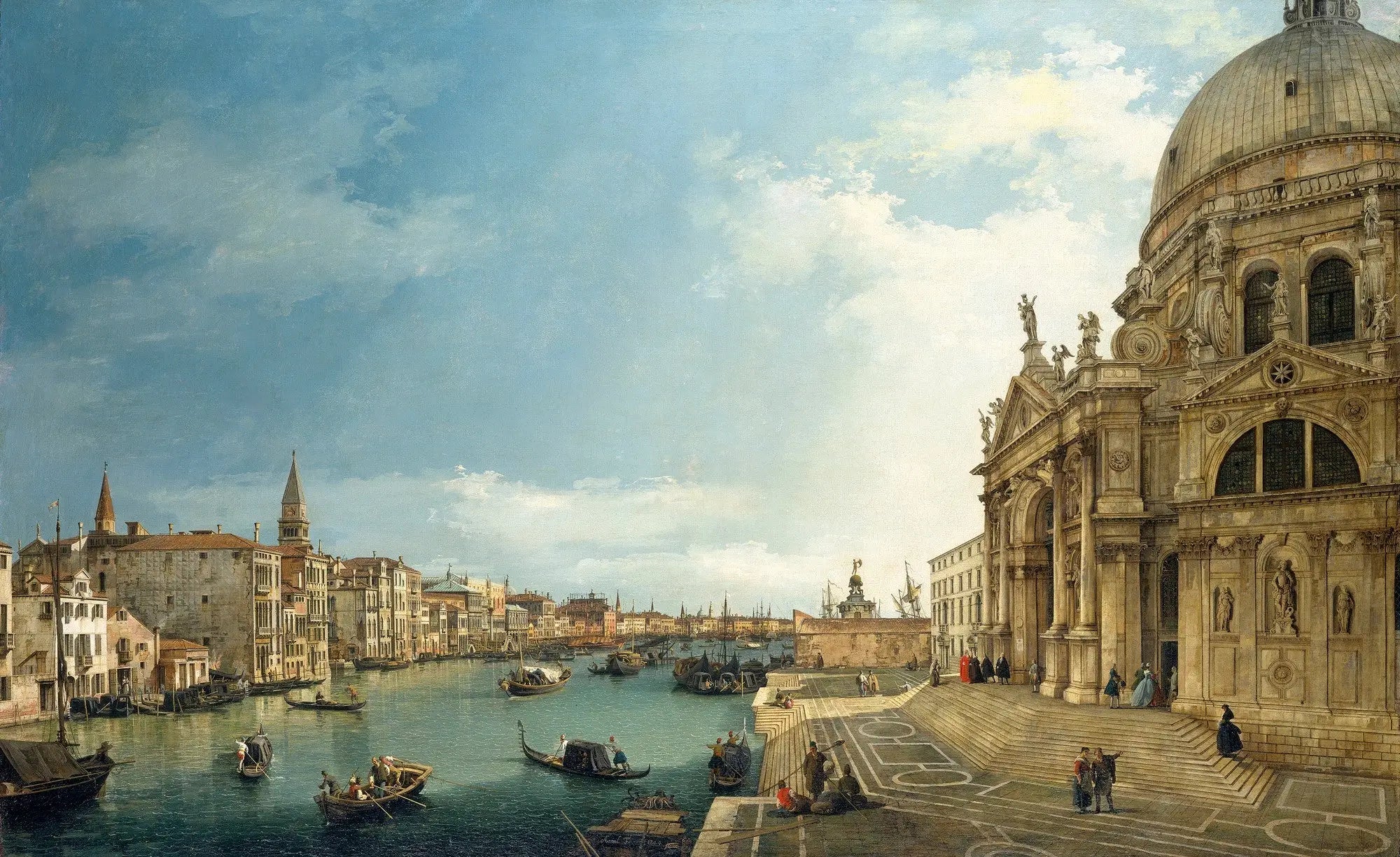 Venise : le Grand Canal avec Santa Maria della Salute, vers le bacino - Canaletto image 1 copie peinte à la main à l’huile