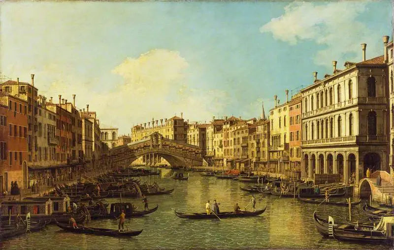 Venise : le Grand Canal du palais Dolfin-Manin vers le pont du Rialto - Canaletto image 1 copie peinte à la main à l’huile