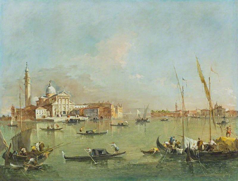 Venise : San Giorgio Maggiore avec la Giudecca et la Zitelle - Francesco Guardi image 1 tableau peint à l’huile sur toile