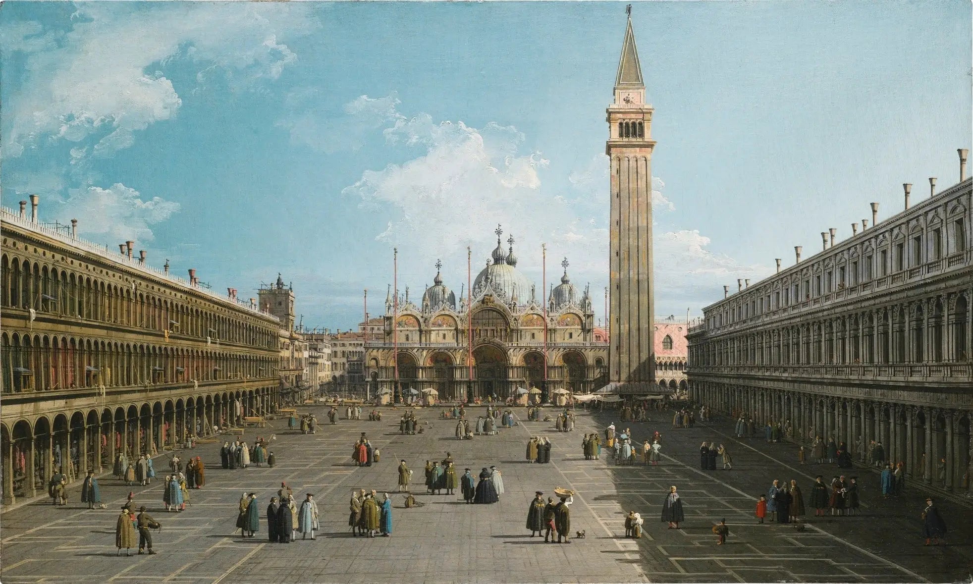 Venise : une vue de la place Saint-Marc regardant vers l'est en direction de la basilique - Canaletto image 1 tableau peint à l’huile sur toile