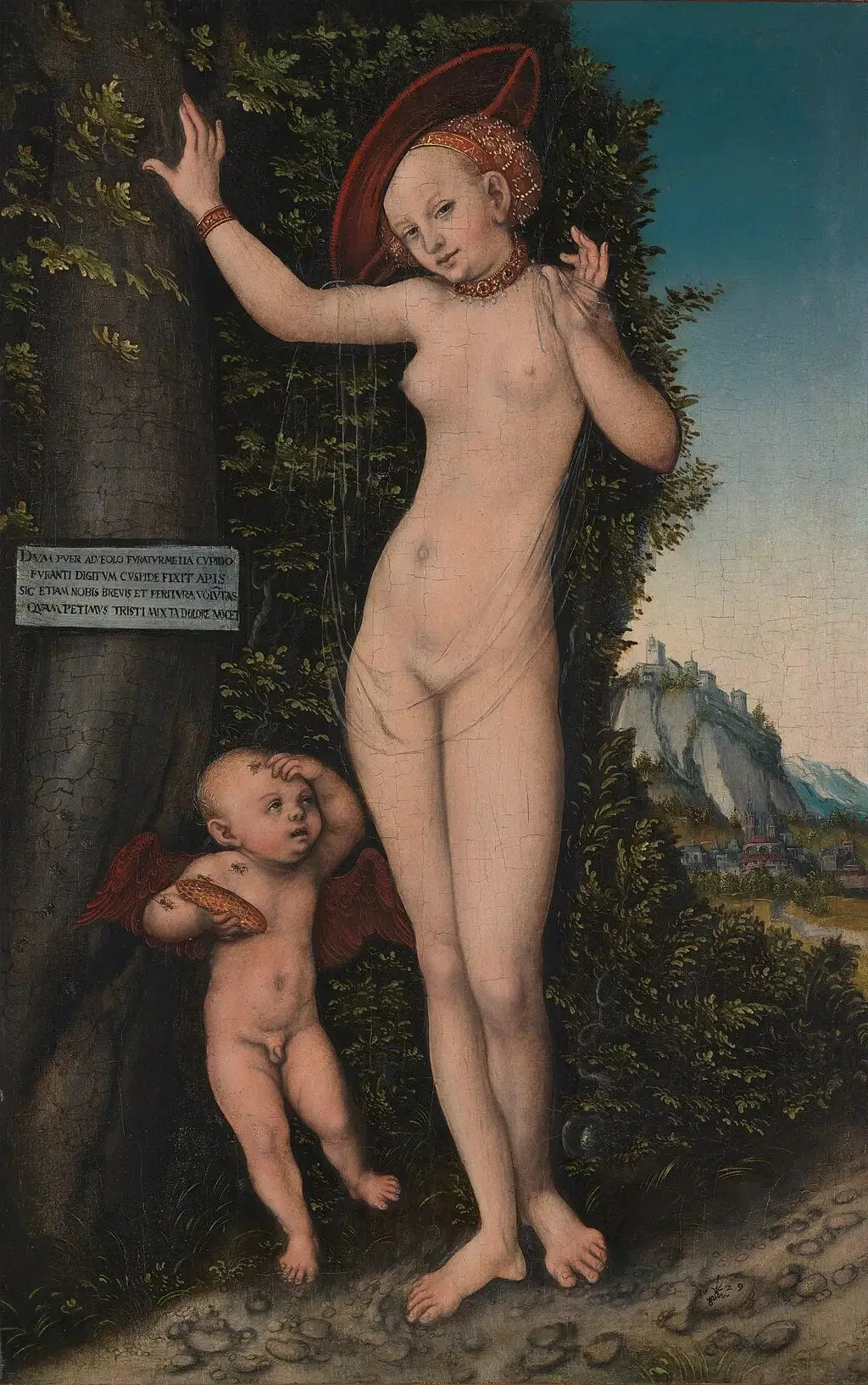 Vénus avec Cupidon le voleur de miel - Lucas Cranach the Elder image 1 reproduction de peinture à l’huile