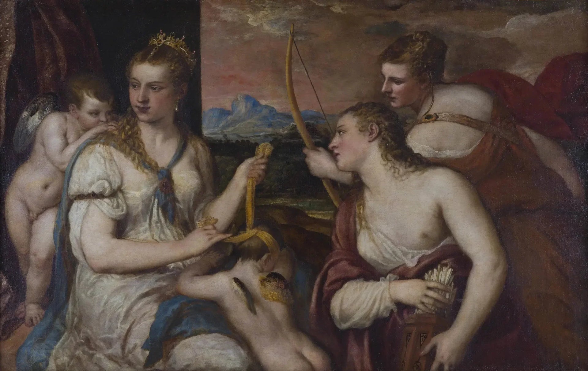 Vénus bandant les yeux de Cupidon - Titian image 1 copie de tableau peinte à la main