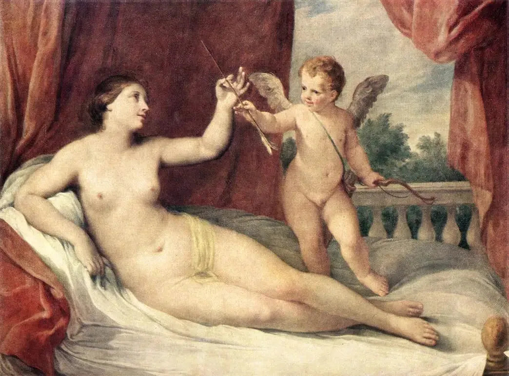 Vénus couchée avec Cupidon - Guido Reni image 1 copie de tableau peinte à la main