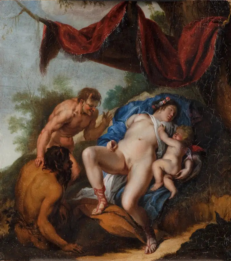 Vénus endormie avec Cupidon observé par des satyres - Peter Paul Rubens image 1 copie peinte à la main à l’huile