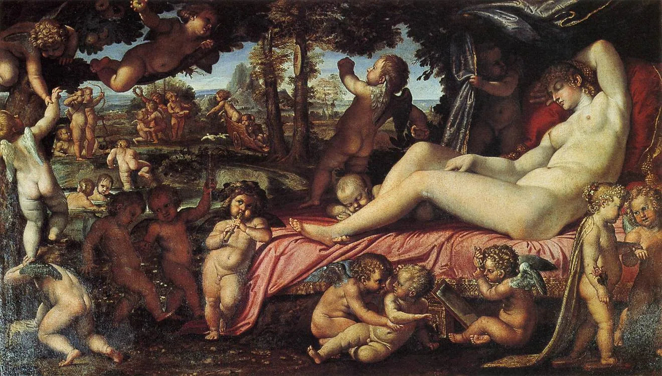 Vénus endormie avec des amours - Annibale Carracci image 1 copie peinte à la main à l’huile