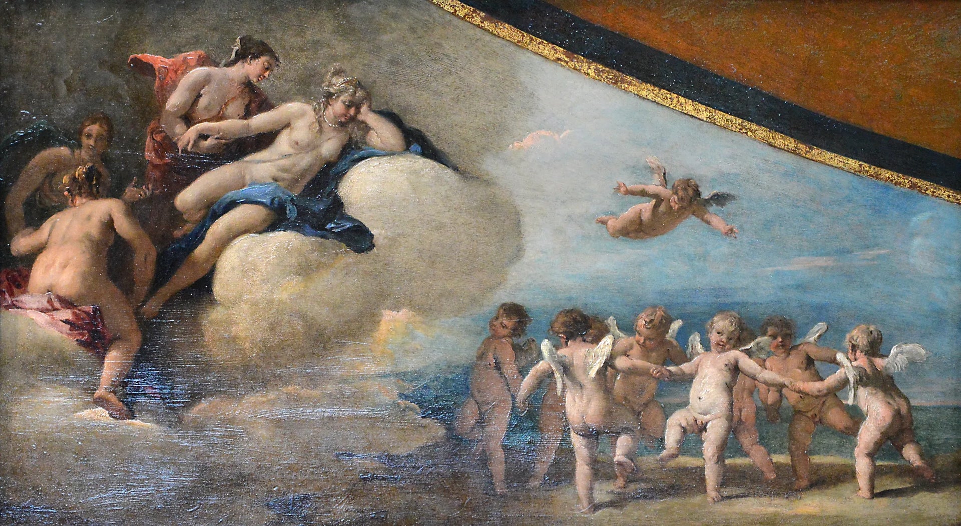 Vénus entourée de nymphes regardant une ronde d'Amours - Sebastiano Ricci image 1 reproduction de peinture à l’huile