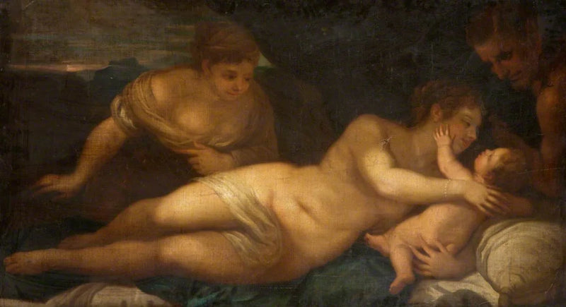 Vénus et Cupidon avec un satyre (anciennement connu sous le nom de « Nu couché ») - Luca Giordano