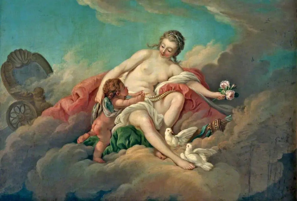 Vénus et Cupidon dans les nuages - François Boucher image 1 tableau peint à l’huile sur toile