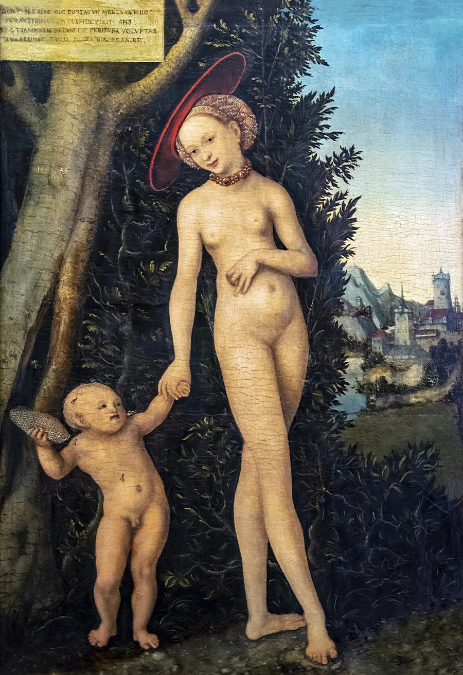 Vénus et Cupidon volant du miel - Lucas Cranach the Elder image 1 reproduction de peinture à l’huile