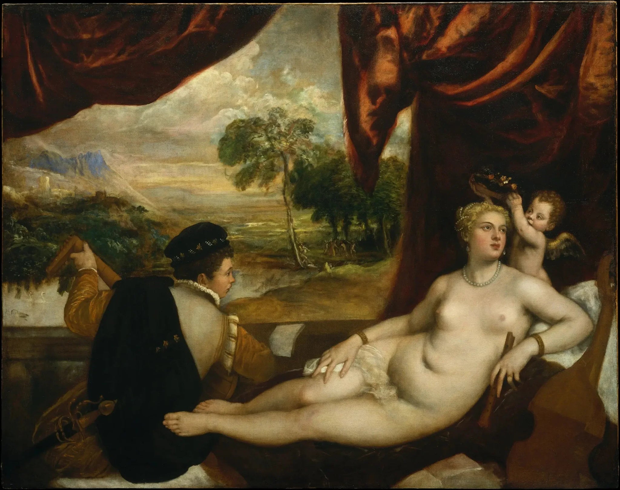 Vénus et le joueur de luth - Titian image 1 tableau peint à l’huile sur toile