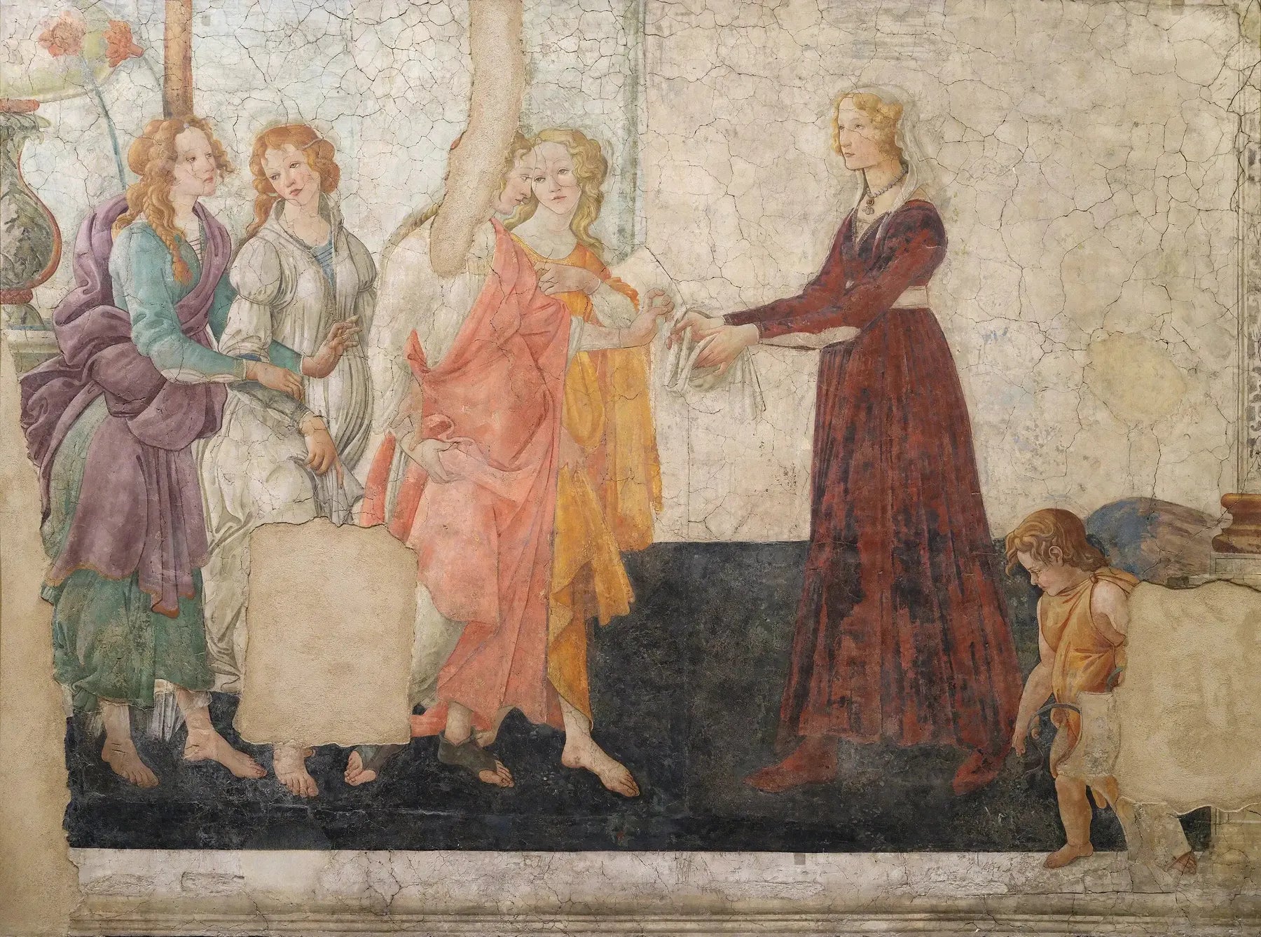 Vénus et les trois Grâces offrant des cadeaux à une jeune fille - Sandro Botticelli image 1 copie peinte à la main à l’huile
