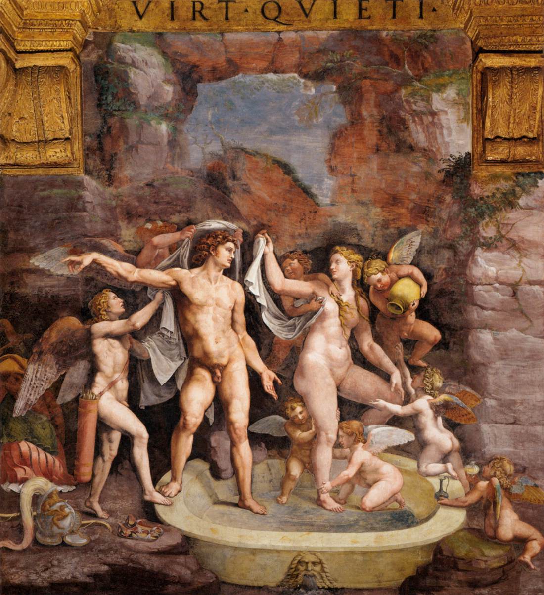 Vénus et Mars se baignent - Giulio Romano image 1 copie peinte à la main à l’huile