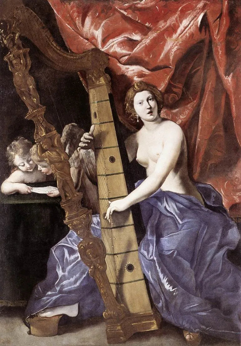 Vénus jouant de la harpe - Giovanni Lanfranco image 1 copie peinte à la main à l’huile