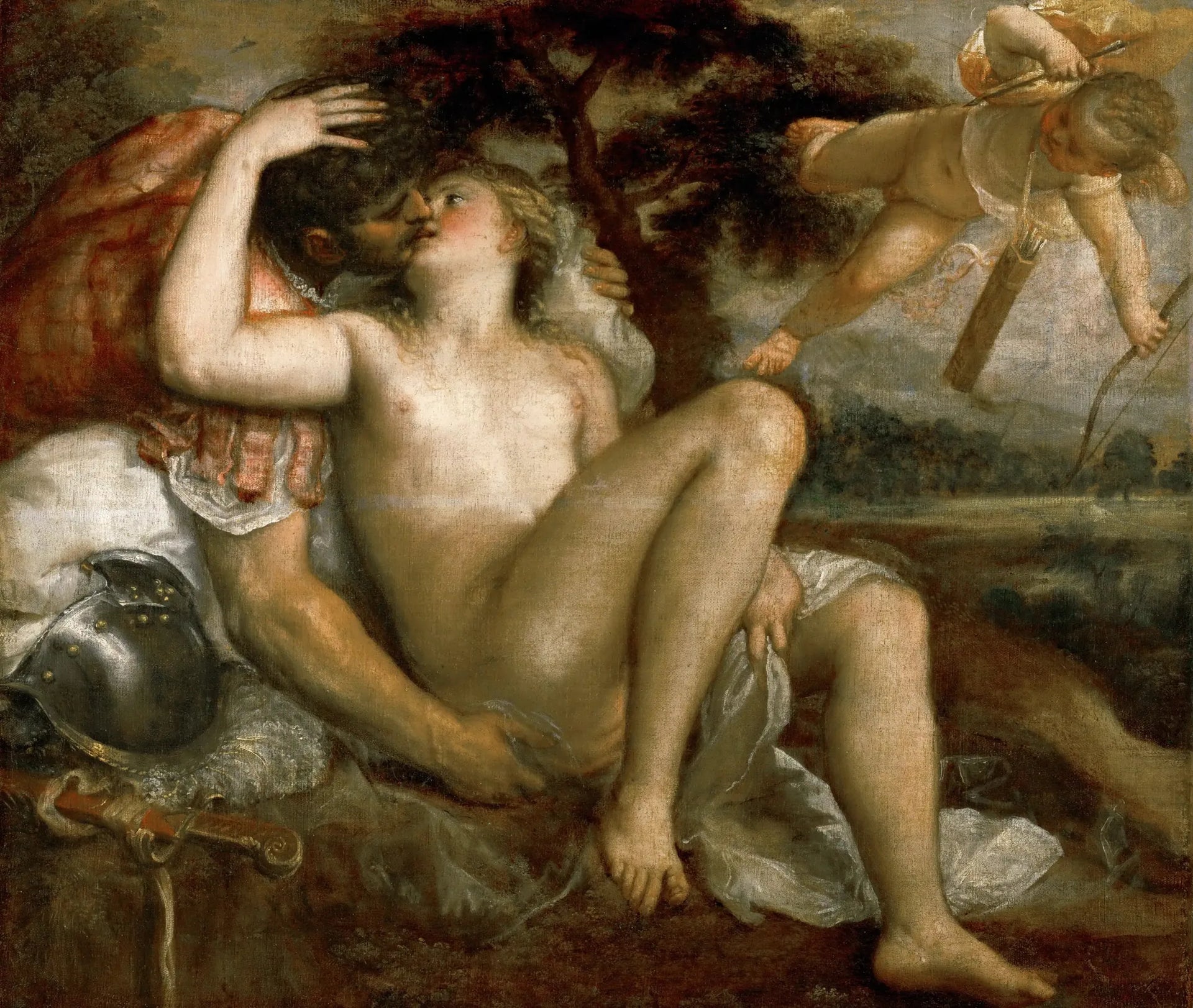 Vénus, Mars et Cupidon - Titian image 1 copie peinte à la main à l’huile