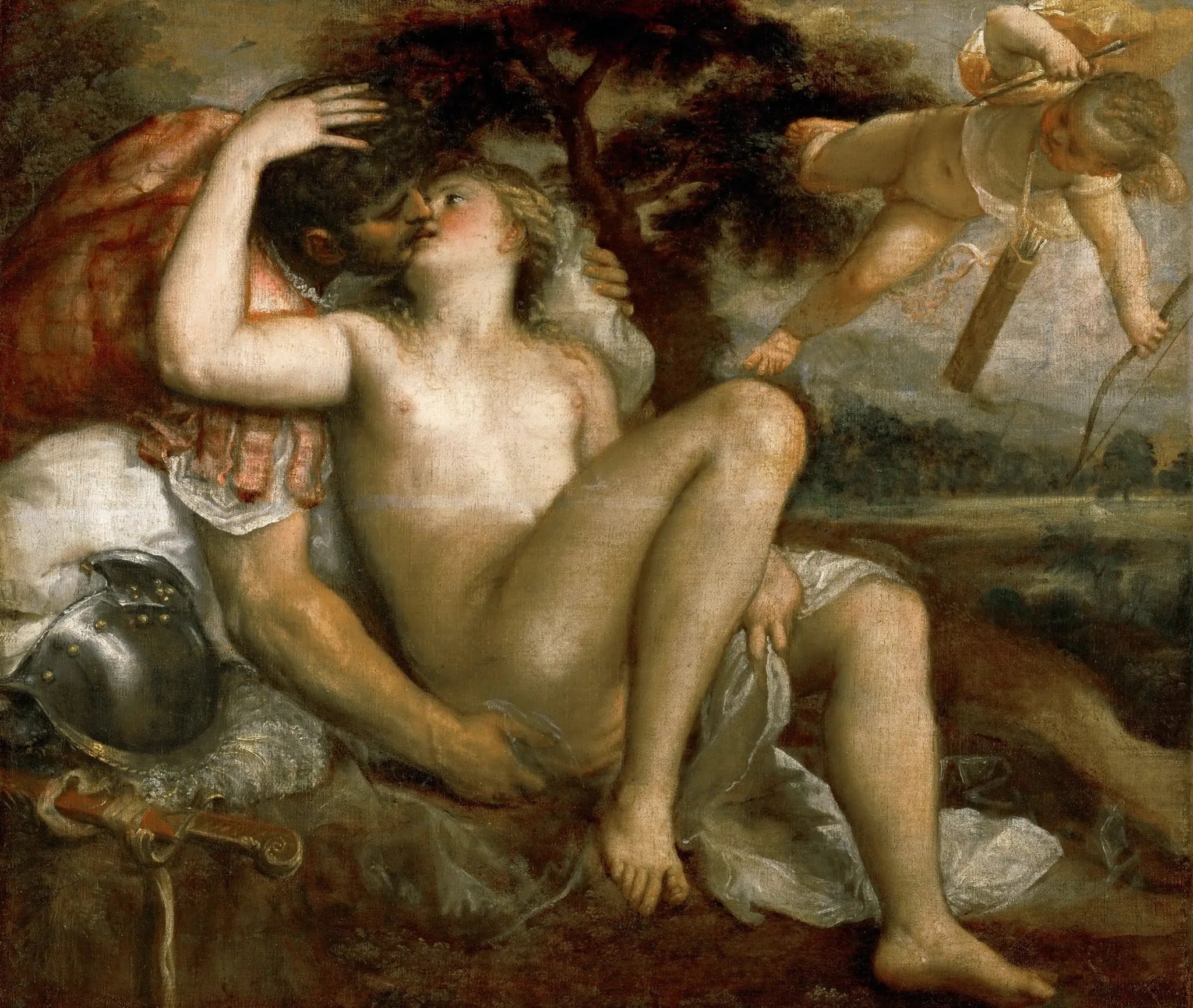 Vénus, Mars et Cupidon - Titian image 1 copie peinte à la main à l’huile