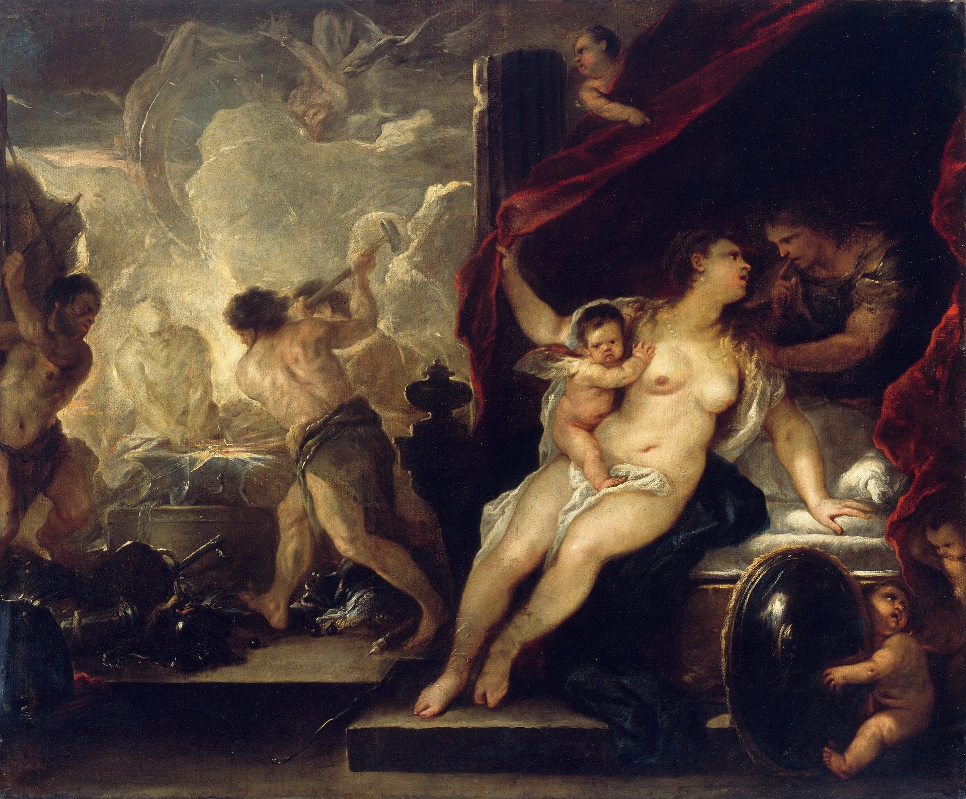 Vénus, Mars et la forge de Vulcain - Luca Giordano image 1 reproduction de peinture à l’huile