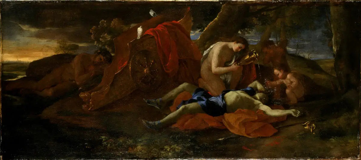 Vénus pleurante Adonis - Nicolas Poussin image 1 tableau peint à l’huile sur toile