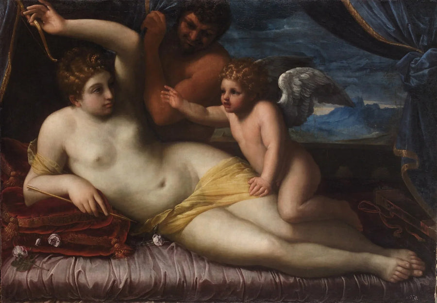 Venus und Amor mit einem Satyr - Agostino Carracci
