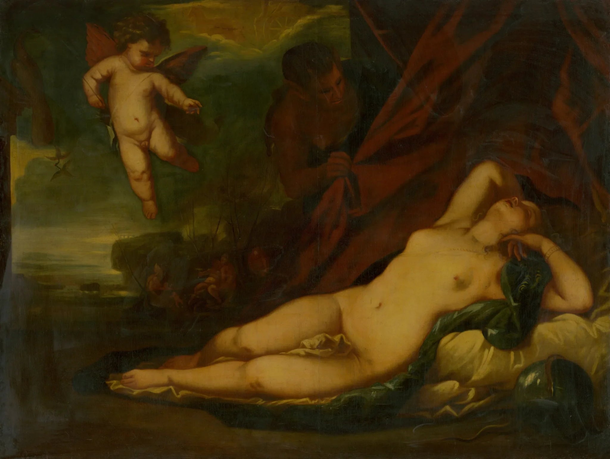 Venuša s amorkom a satýr - kópia - Luca Giordano image 1 copie peinte à la main à l’huile