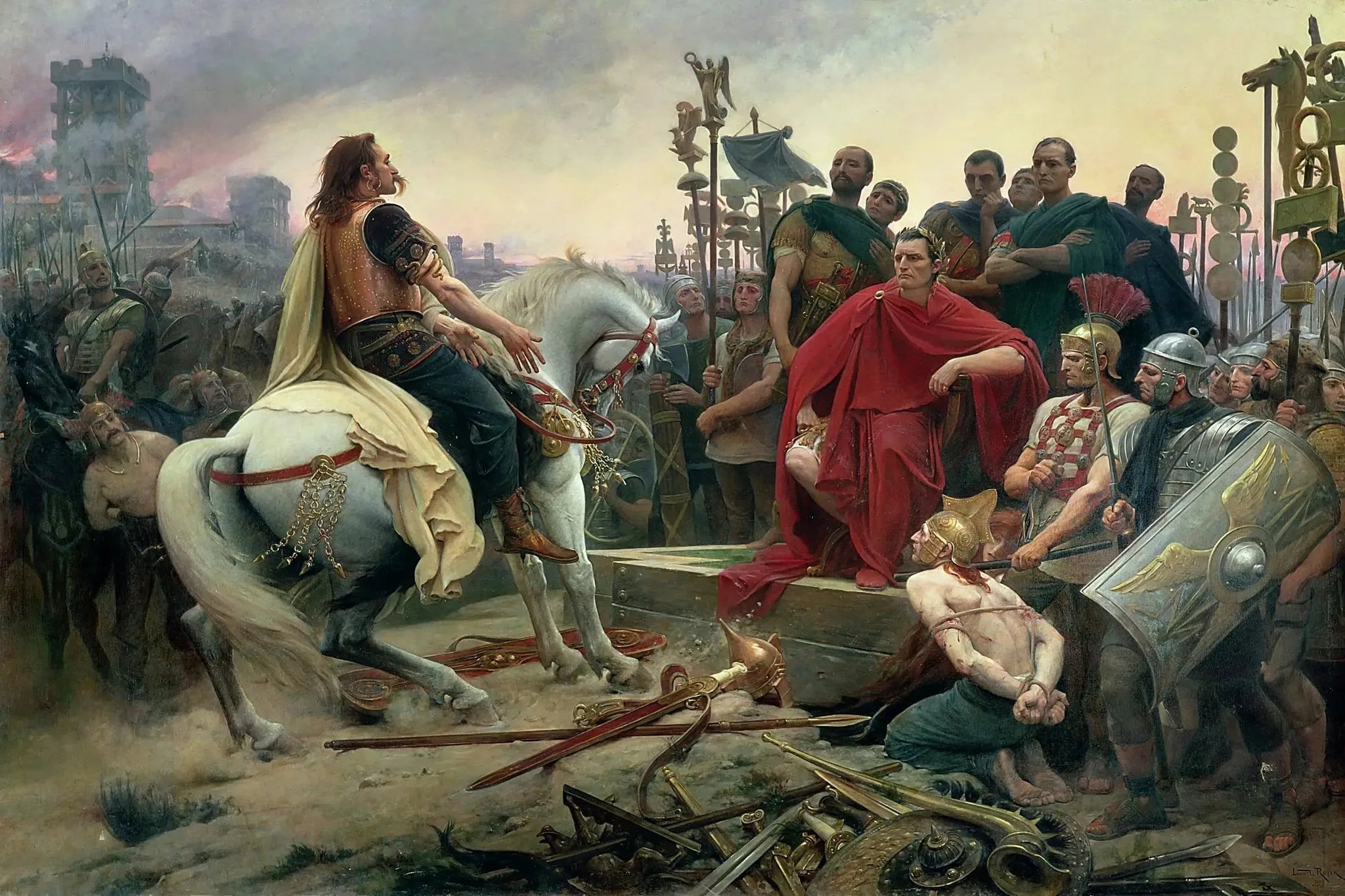 Vercingetorix jette ses armes aux pieds de Jules César - Lionel Royer image 1 copie peinte à la main à l’huile