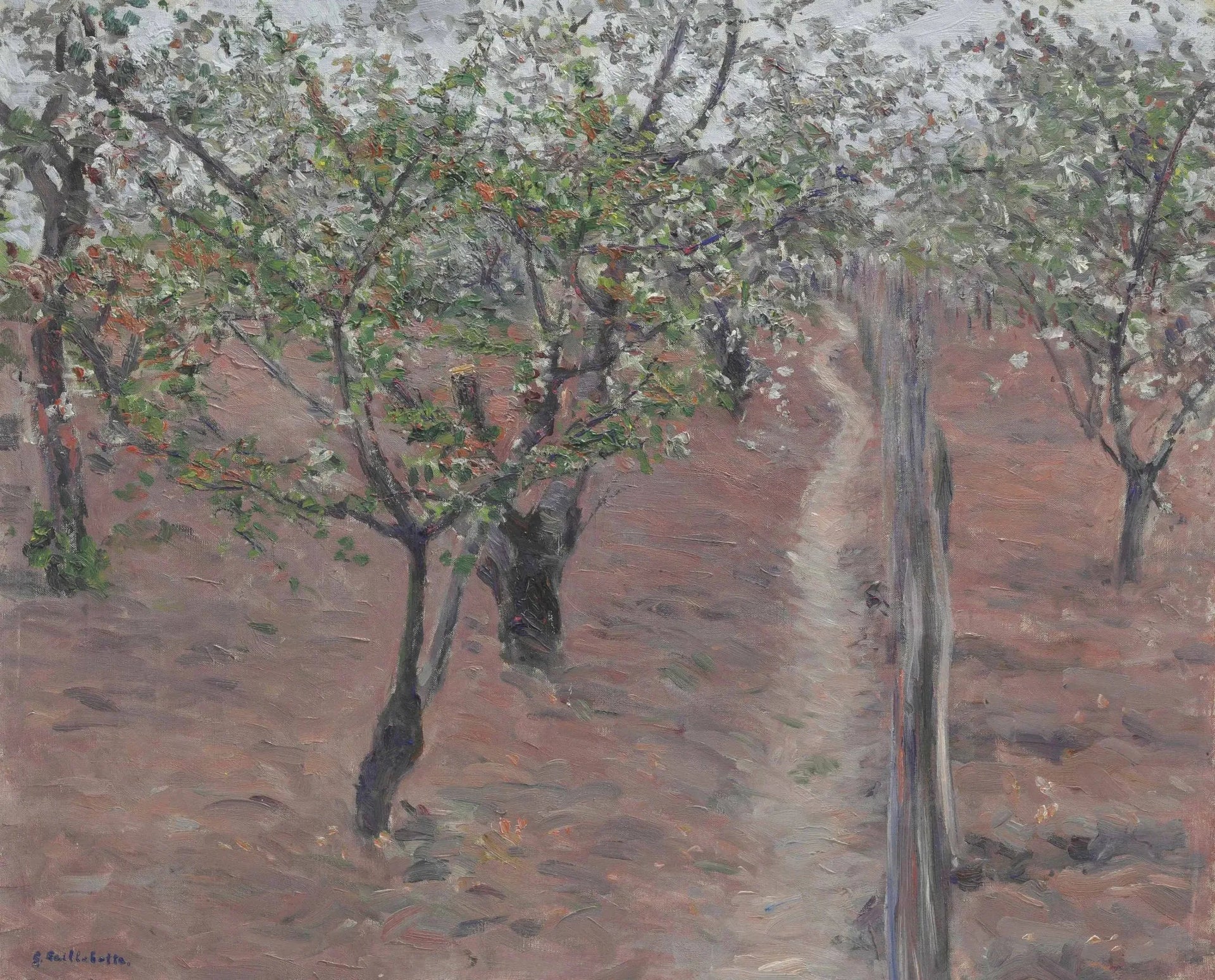 Verger, arbres en fleurs, Petit Gennevilliers - Gustave Caillebotte image 1 reproduction artisanale de tableau