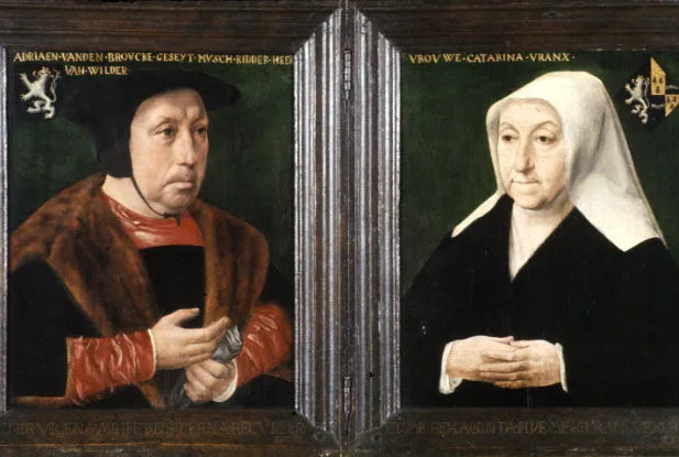 VERVALLEN Dubbelportret van Adriaen van de Broucke en Catharina Vranx, - Jan Mostaert