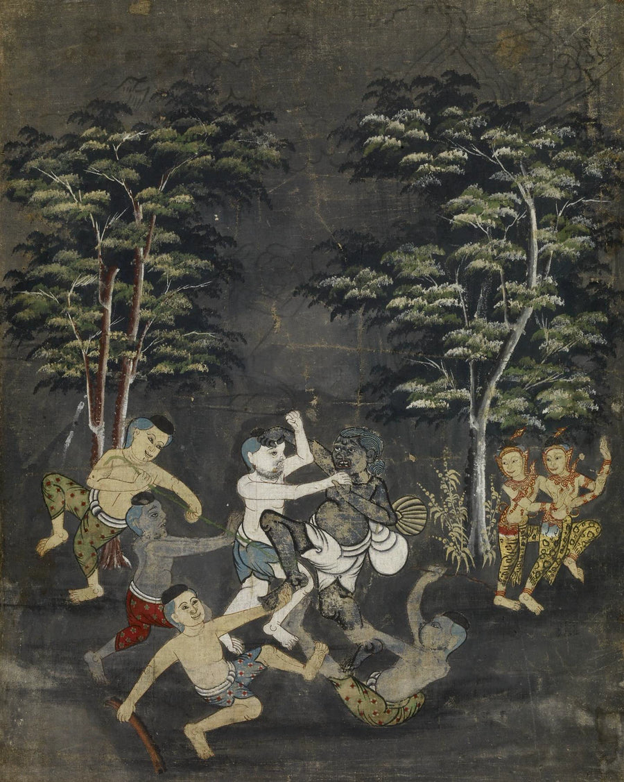 Vessantara Jataka : Jujaka assailli par les villageois - Artiste thaïlandais anonyme