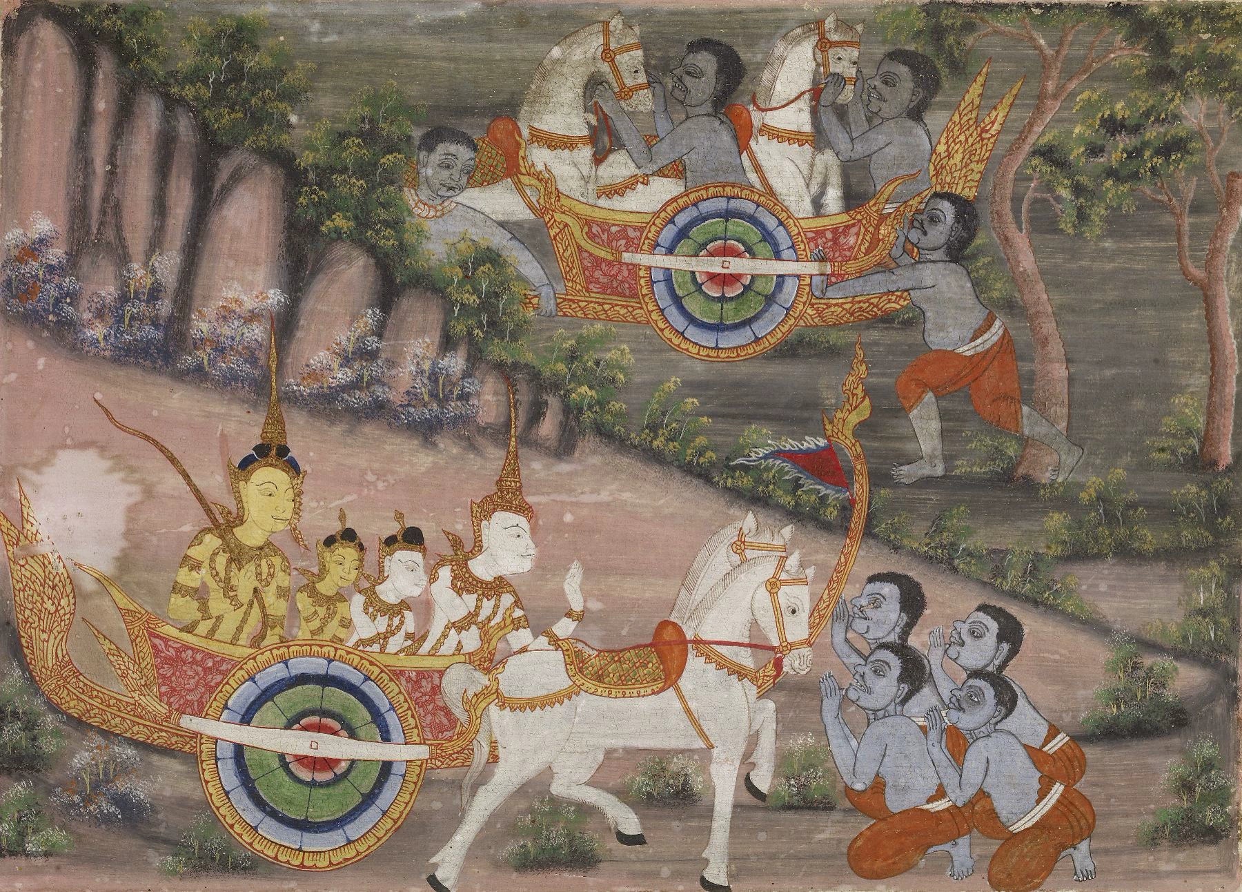 Vessantara Jataka : Vessantara donne son char, Artiste thaïlandais anonyme, XIXe siècle