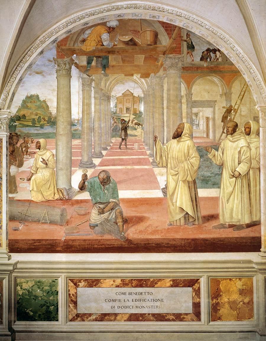 Vie de saint Benoît, Scène 11 Benoît fait édifier douze monastères - Il Sodoma (Giovanni Antonio Bazzi) image 1 reproduction de peinture à l’huile