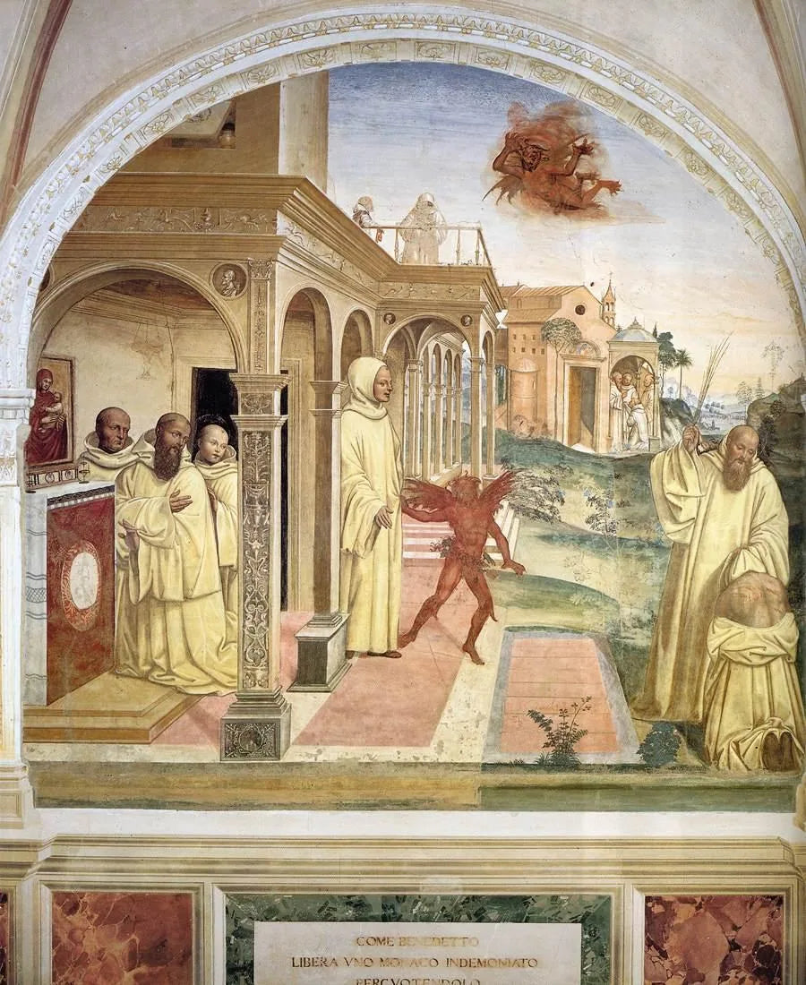 Vie de saint Benoît, Scène 13 Benoît libère un moine possédé par le démon - Il Sodoma (Giovanni Antonio Bazzi) image 1 copie de tableau peinte à la main