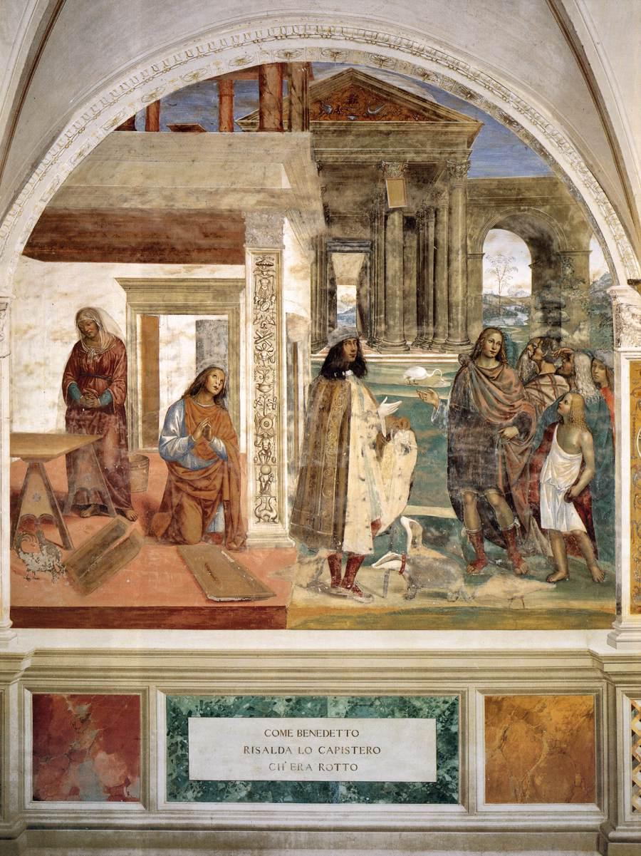 Vie de saint Benoît, Scène 3 Benoît répare le tamis brisé - Il Sodoma (Giovanni Antonio Bazzi) image 1 reproduction de peinture à l’huile