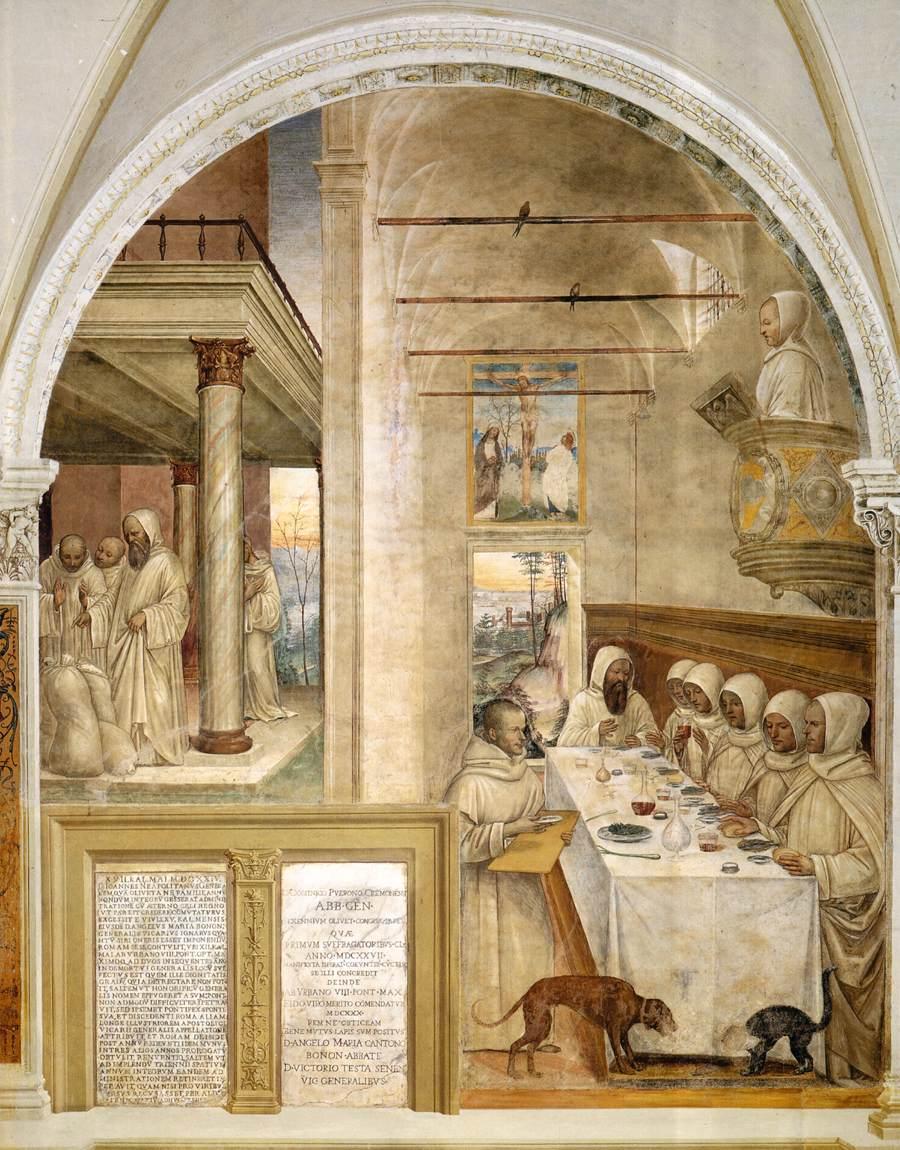 Vie de saint Benoît, scène 31 : Benoît nourrit le moine - Il Sodoma (Giovanni Antonio Bazzi) image 1 copie de tableau peinte à la main
