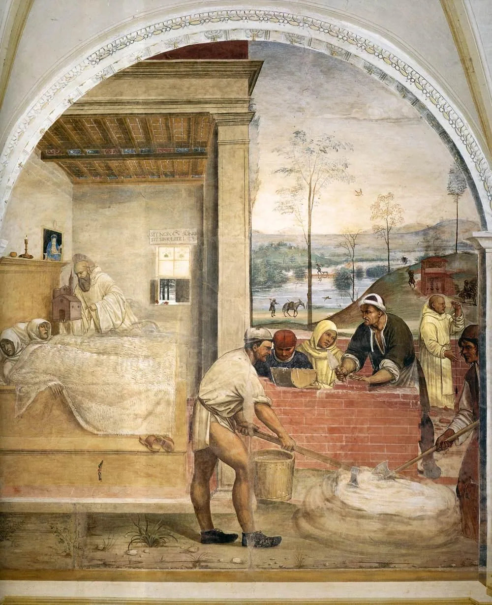 Vie de saint Benoît, scène 32 : Benoît apparaît en songe à deux moines - Il Sodoma (Giovanni Antonio Bazzi) image 1 tableau peint à l’huile sur toile