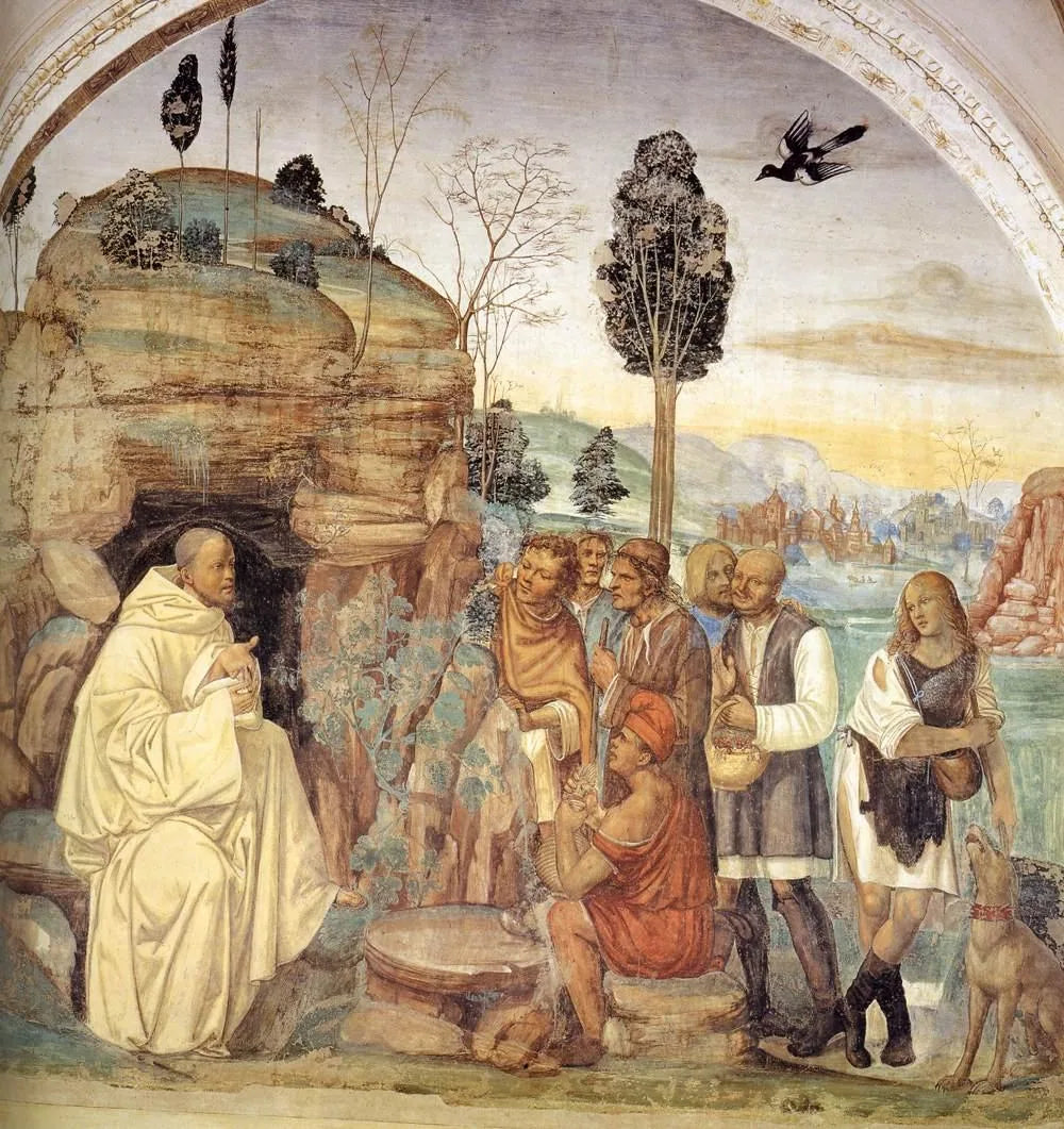 Vie de saint Benoît, scène 7 : Benoît instruit les paysans - Il Sodoma (Giovanni Antonio Bazzi) image 1 reproduction d’œuvre d’art à l’huile