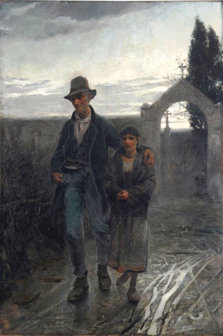 Vieil homme avec fille ou Vallée des larmes ou Jour des morts - Vicente Poveda Juan
