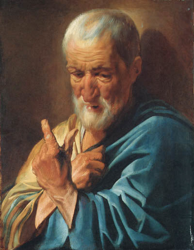Vieil homme, le doigt levé, peut-être en train d'étudier pour devenir apôtre. - Jacob Jordaens