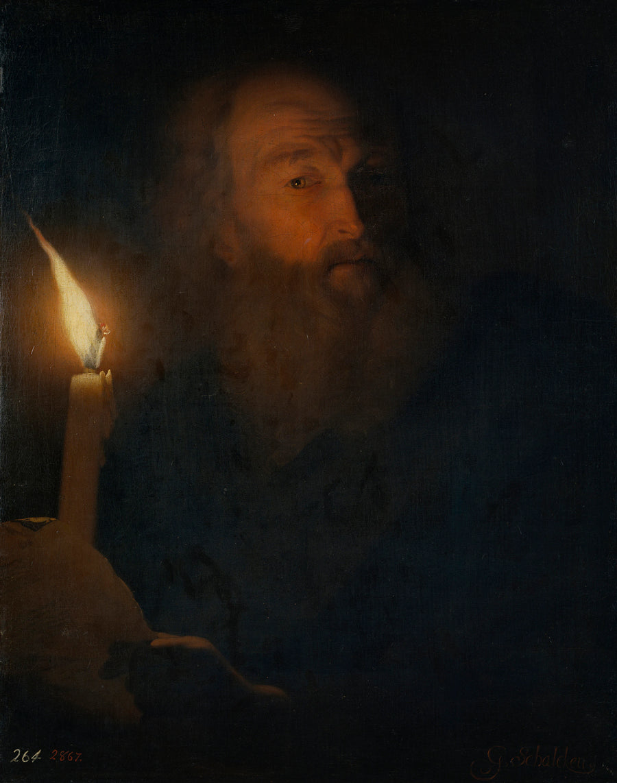 Vieil homme lisant à la lumière de bougie - Godfried Schalken