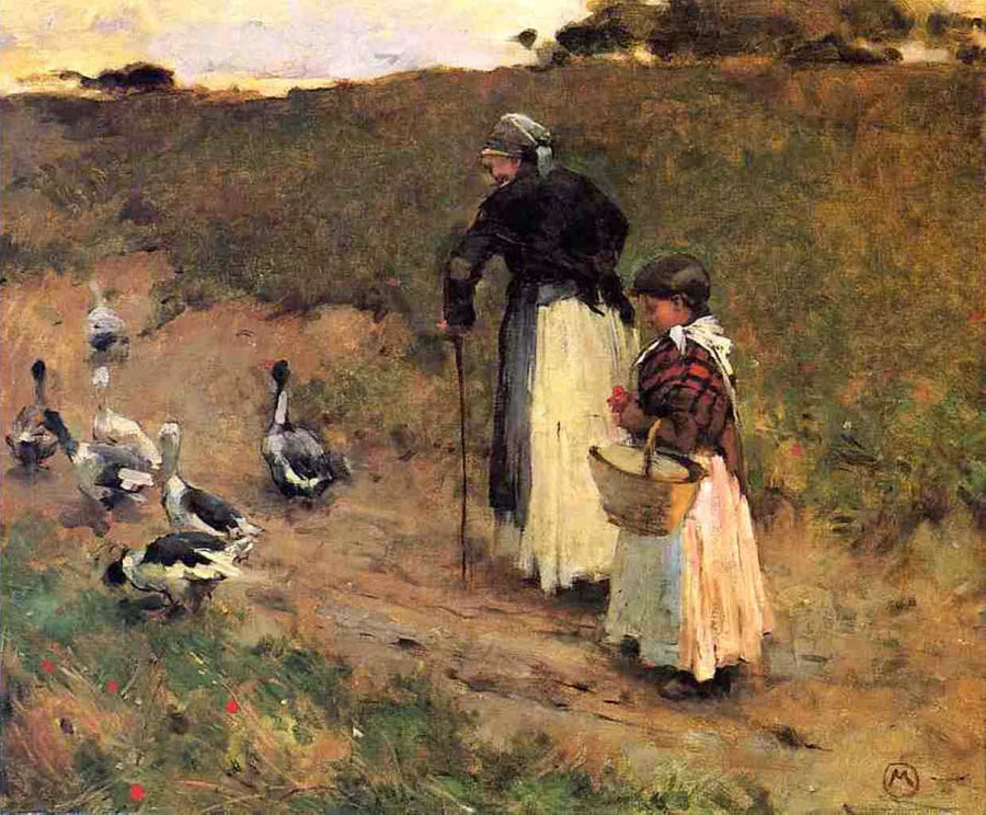 Vieille femme avec un enfant et une oie - Willard Metcalf