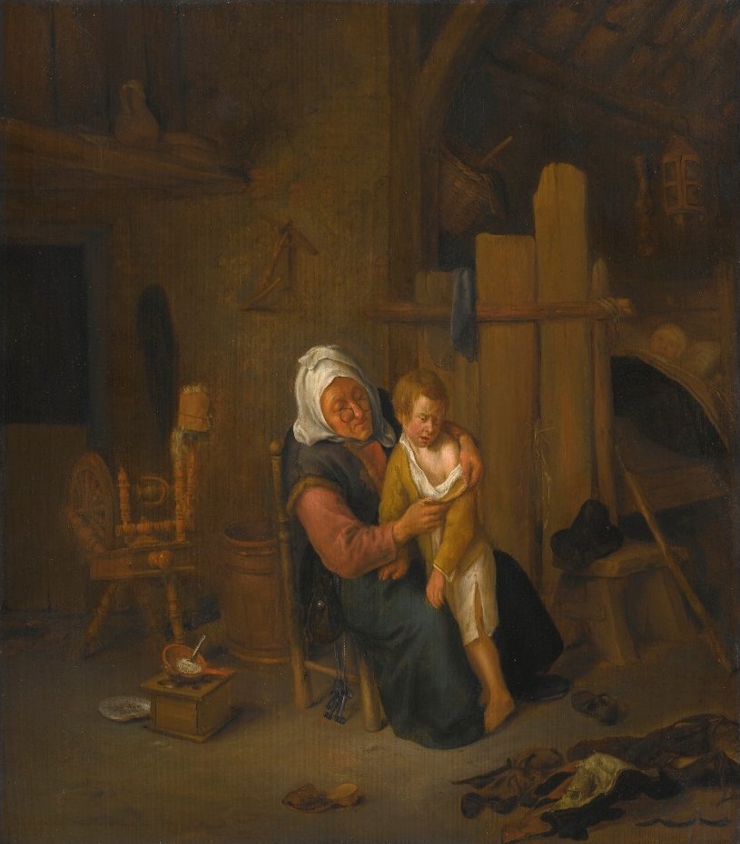 Vieille Femme avec un jeune Garçon, dans un intérieur - Jan Steen image 1 reproduction d’œuvre d’art à l’huile