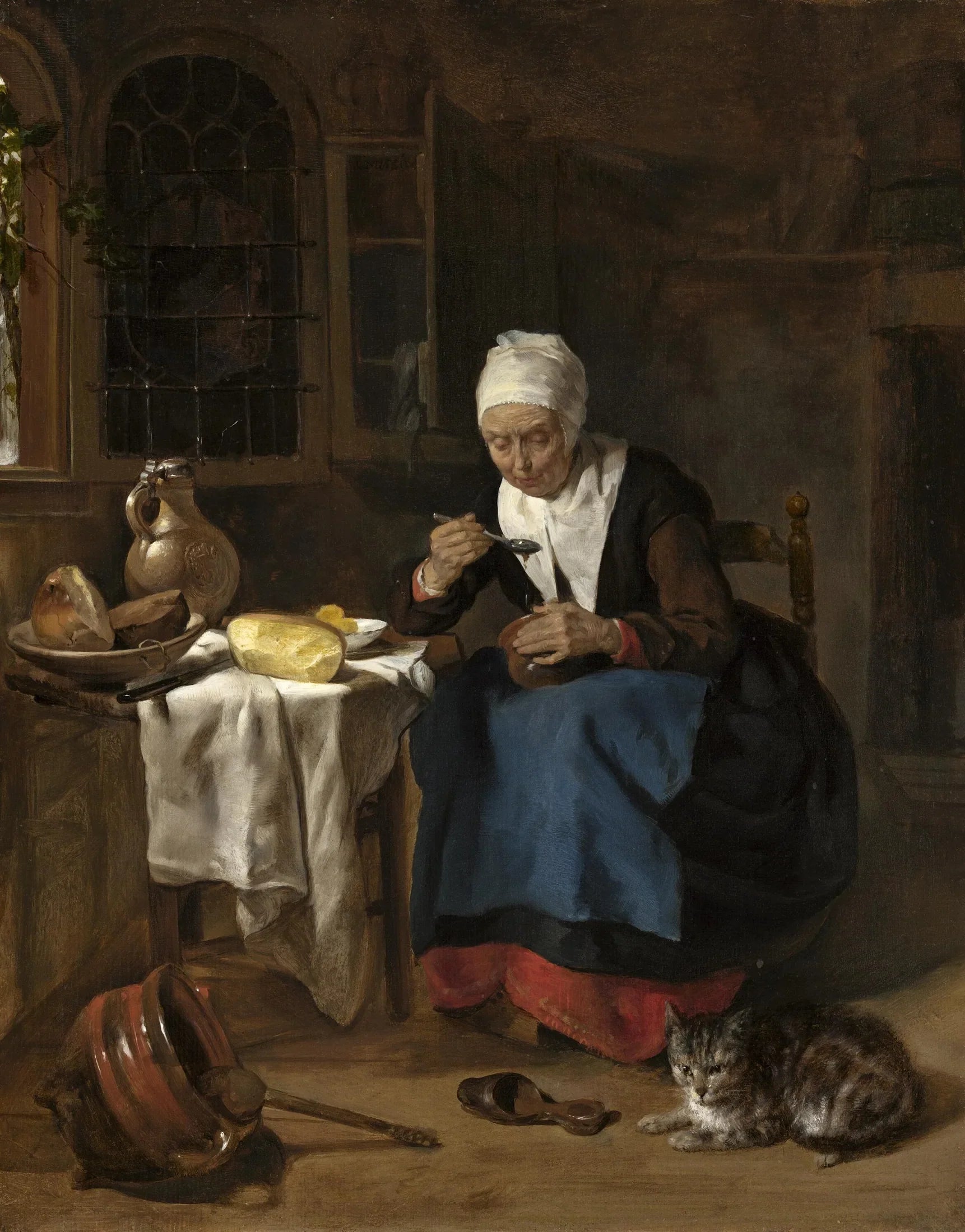 Vieille femme mangeant du porridge - Gabriel Metsu image 1 copie de tableau peinte à la main