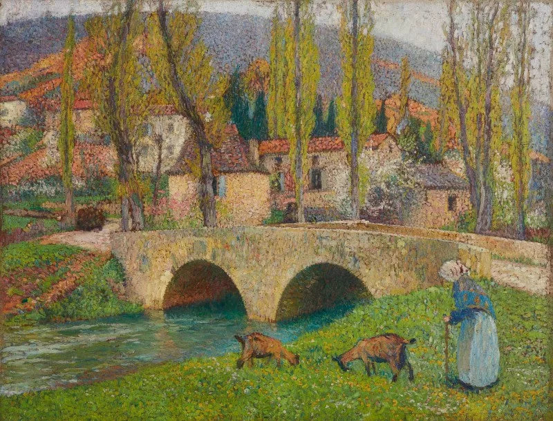 Vieille femme menant deux chèvres près du pont de Labastide du Vert - Henri-Jean Guillaume Martin
