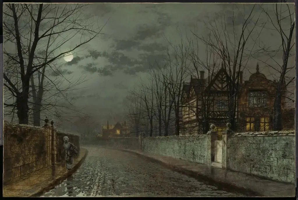 Vieille maison anglaise au clair de lune - John Atkinson Grimshaw image 1 copie peinte à la main à l’huile