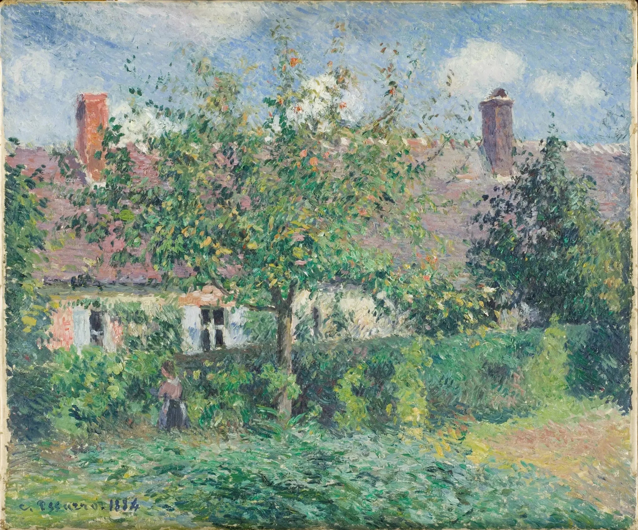 Vieilles maisons à Éragny, de Camille Pissarro, 1884 - Camille Pissarro image 1 copie peinte à la main à l’huile